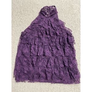 Kenar Women's Size S Sleeveless Mock Neck Layered Lace Top Purple
